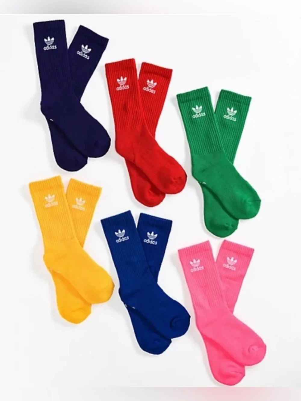 adidas Originals Crew Socks Pack in Red, Green, Blue, Yellow, Pink, Navy